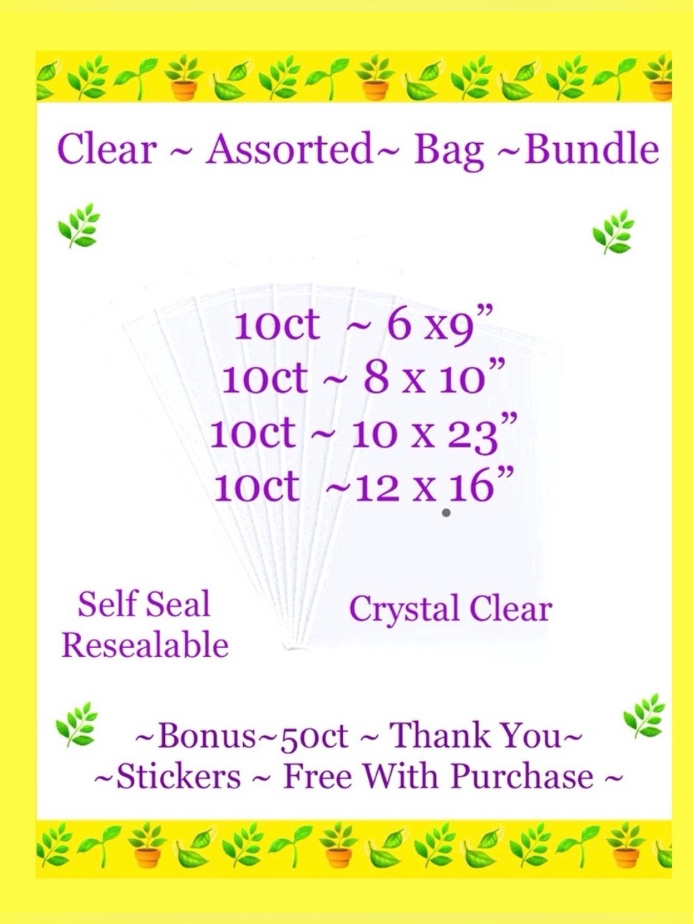 Clear Bag Asso. Sizes 40pcs Bundle 🌿🆕🌿 Bonus:50ct Thank You Stickers Included